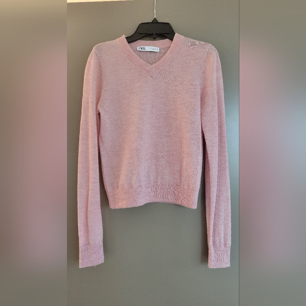 Zara Wool And Alpaca Blend Fine Knit Sweater, Small, Dusty Pink